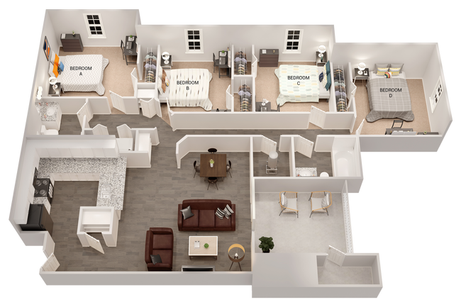 D1 Premium: 4BD | 4 BA | 1194 SF - The Hills Northview Apartments
