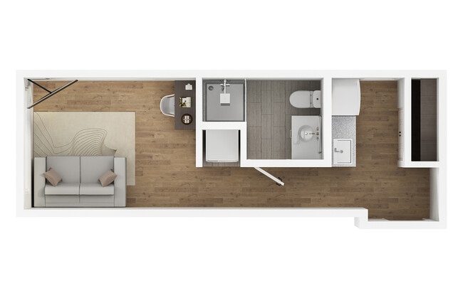 Explore the efficiency of this stylish studio apartment designed for modern living. - Nora