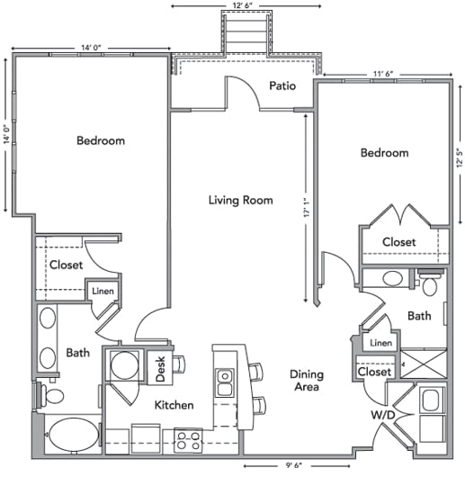 The Stockton Floor Plan - 2BR/2BA - Boulevard at Anson I