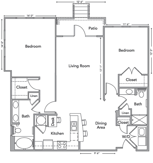 The Stockton Floor Plan - 2BR/2BA - The Blvd at Anson