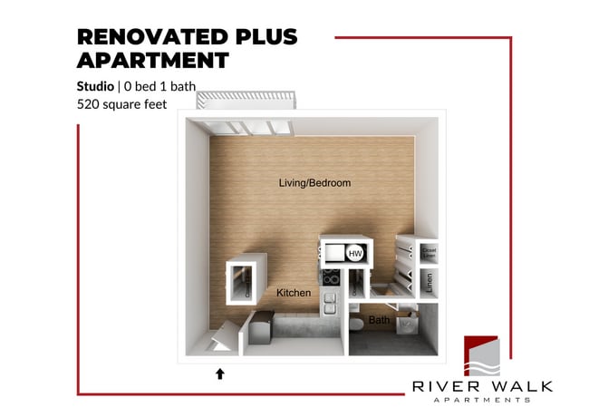 Studio Renovated Plus Floor Plan - River Walk Apartments