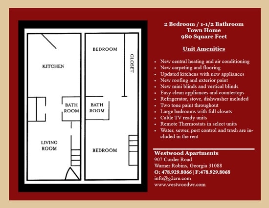 2BR/1.5BA - Westwood Apartments