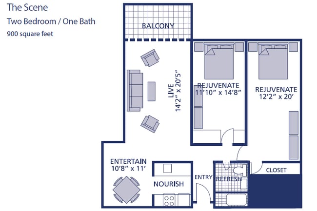 Two Bed One Bath with Balcony - Berkshires At Town Center