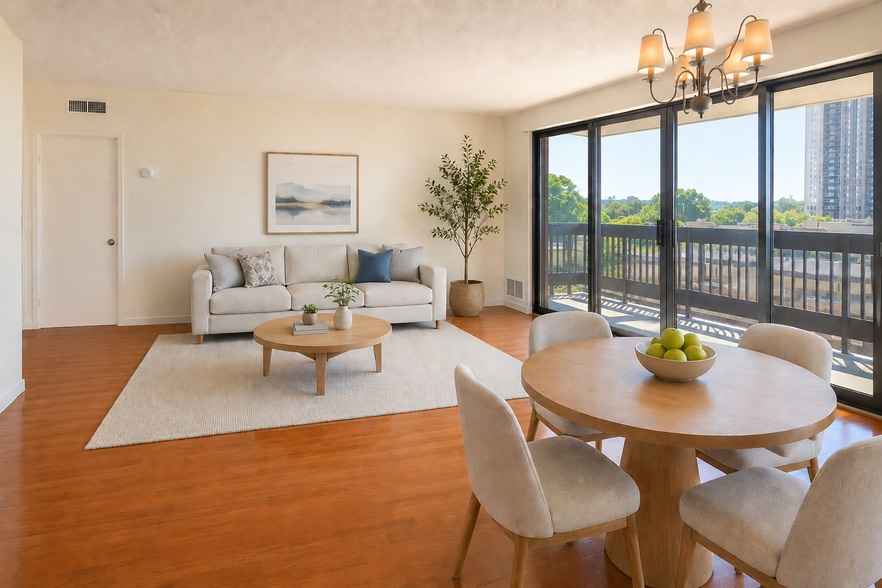 Living/dining area virtually staged to show layout options. Unit is leased unfurnished. - 5505 Seminary Rd
