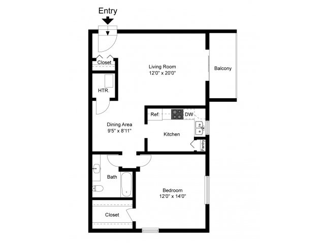 One bedroom floor plan - Glen Eagle Village Apartments