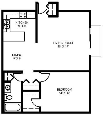 One Bedroom C - Buffalo Creek Apartments