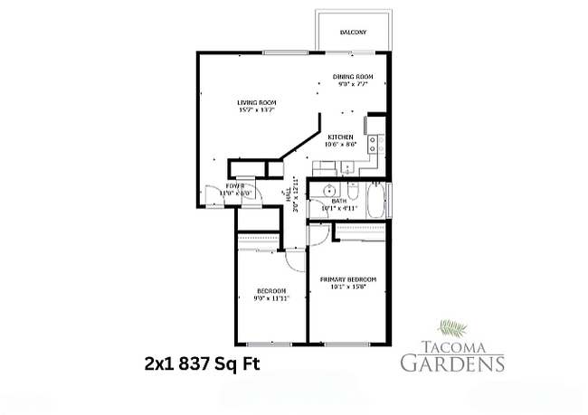 Two Bedroom One Bath - Tacoma Gardens Apartments