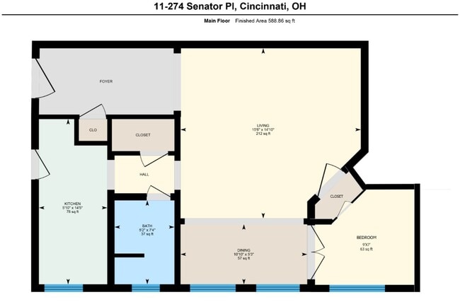 1x1 floorplan apts 2,5,8,11,15,18 - 274 Senator Place