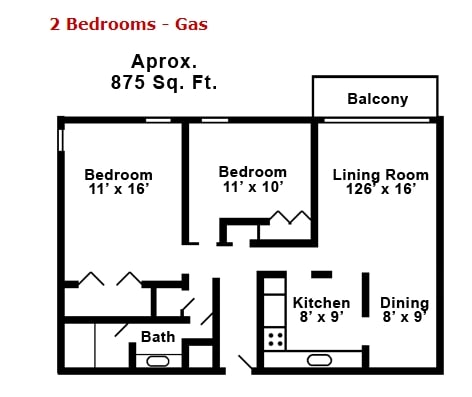 Two Bedroom - Gas - Kensington Place Condominiums