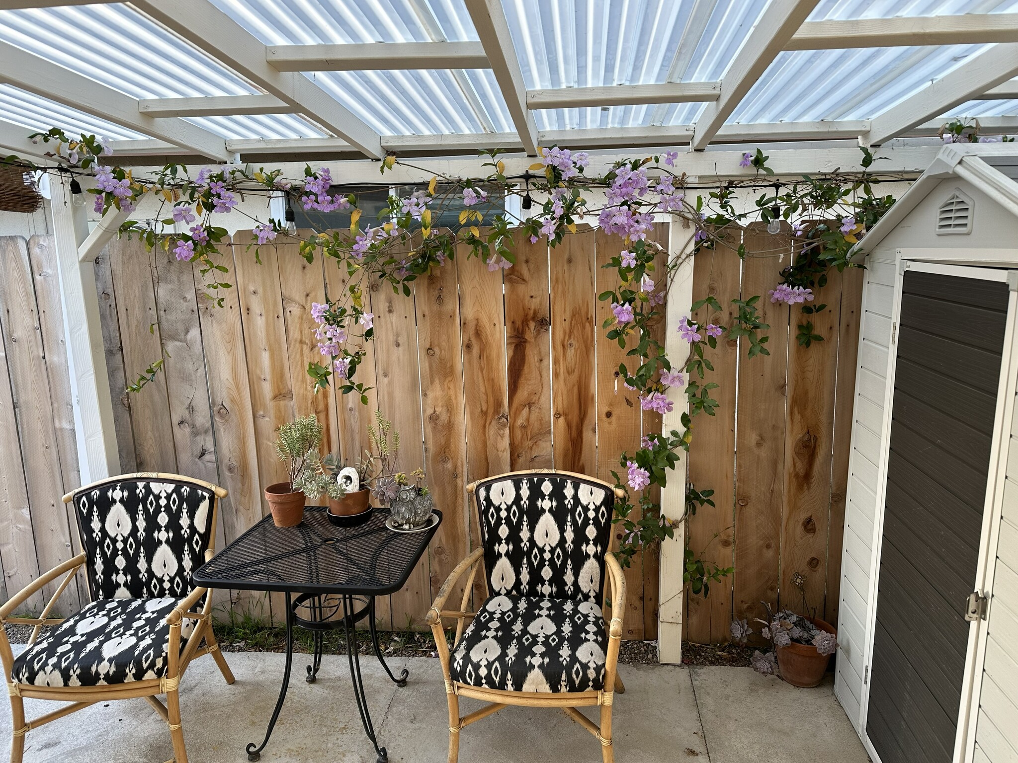 Patio has built in roof and shade curtain - 152 Redfield Ave