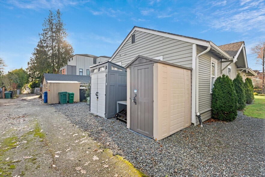 Back yard with two waterproof storage sheds for use and parking - 8042 Earl Ave NW