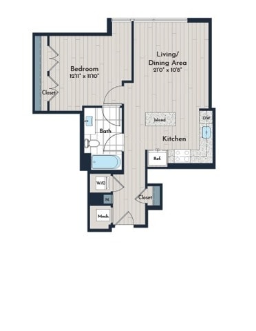 1B-1 One Bedroom Floor Plan - Meridian 2250 at Eisenhower Station