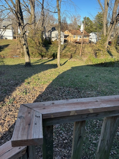 Large mostly fenced in yard with shade trees - 319 Crawford Rd