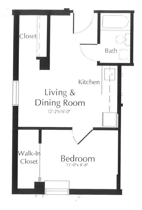 1 Bedroom Floor Plan - Chapel House Senior Apartments - Age 62+