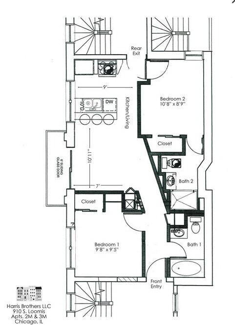 Floorplan - Apt 3M, 2M, 1M - Harris Point Chicago