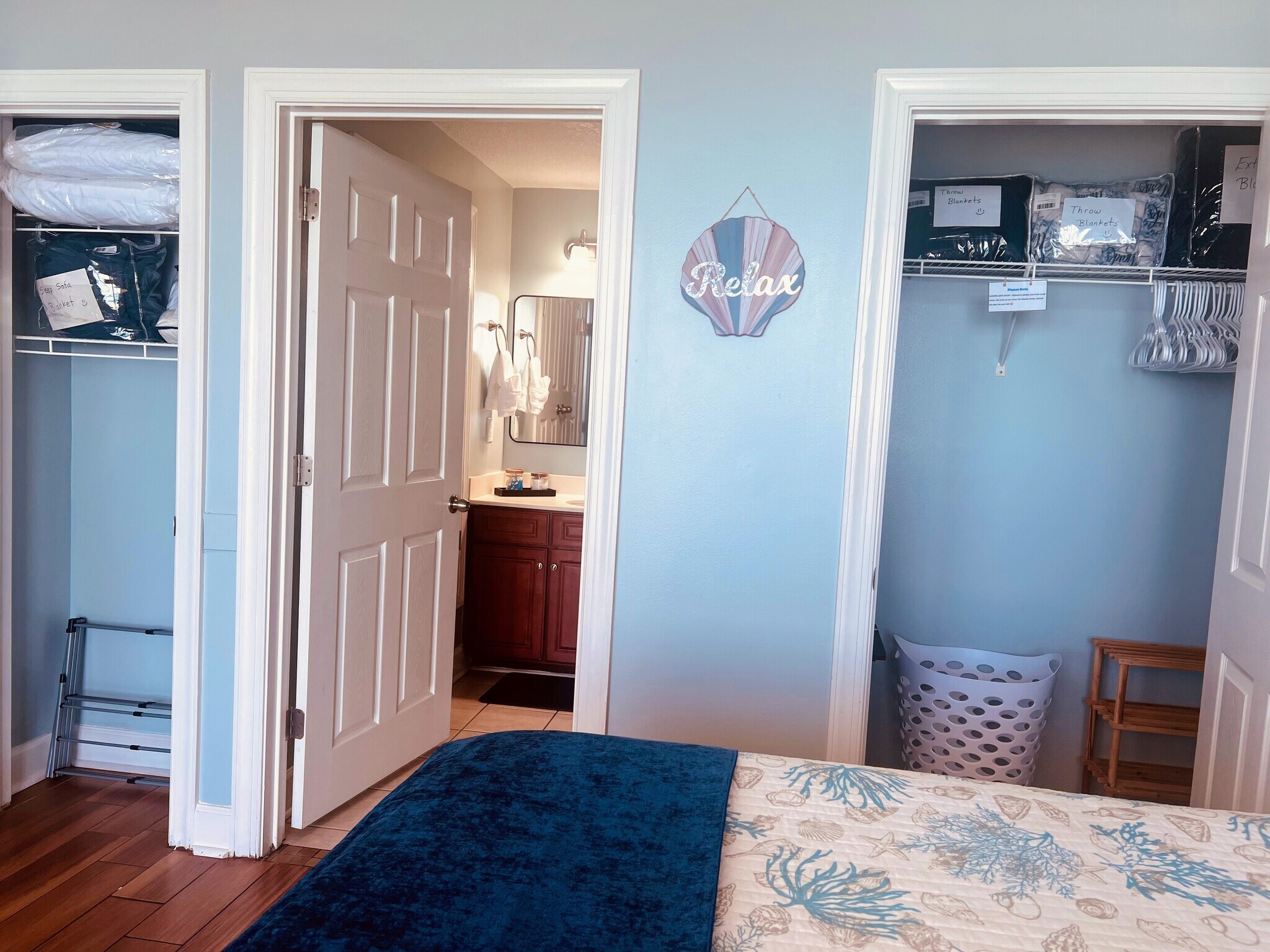 Master closets with sofa-bed setup, extra pillows, drying rack, plenty hangers, laundry basket, thro - 10625 Front Beach Rd