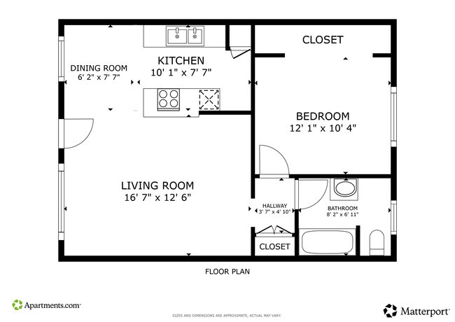 1BR, 1BA - 600SF - Floor Plan - 768 Gaviota Ave.