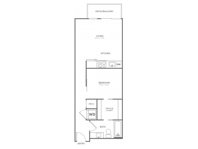 One Bedroom One Bath (590 SF) - The Aspen