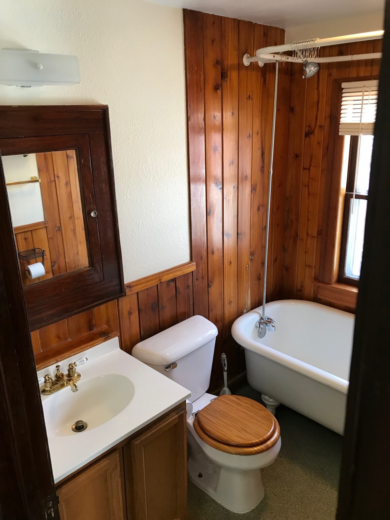 Clawfoot tub, cedar walls. new toilet paper holder with phone shelf - 3226 Milwaukee St