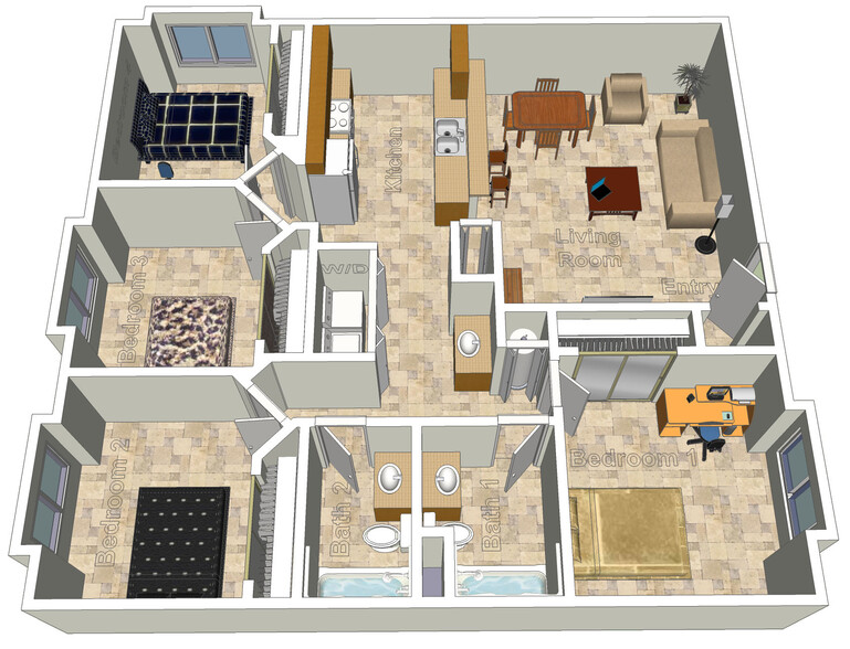 4-Bedroom, 2-1/4 Bath Floor Plan - Redwood Cove Apartments