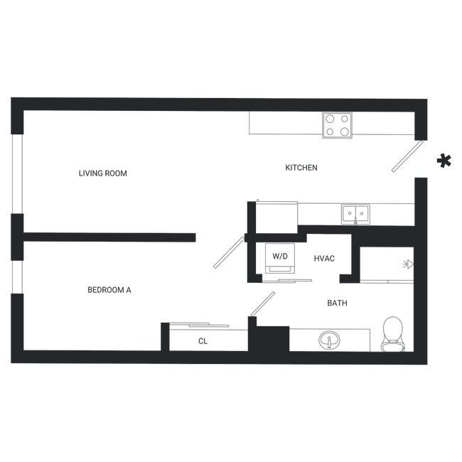 A1: 1BD | 1BA |460 SF - The Rowe