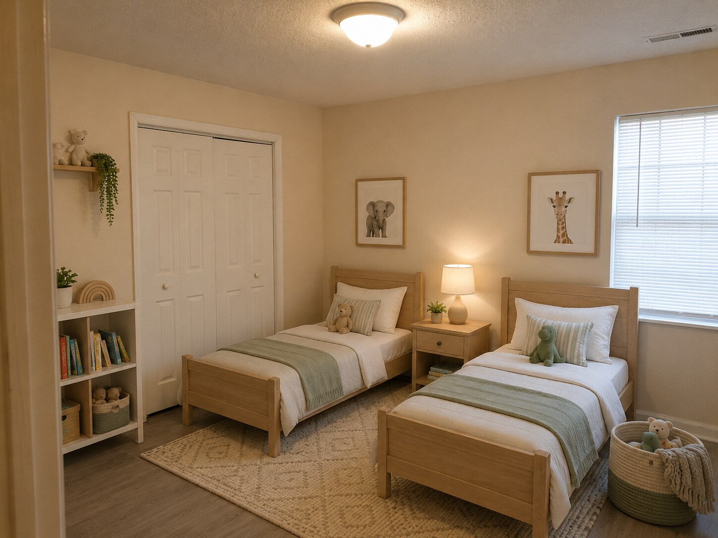 2nd Bedroom (AI-staged) - 411 Cattleman Dr NE