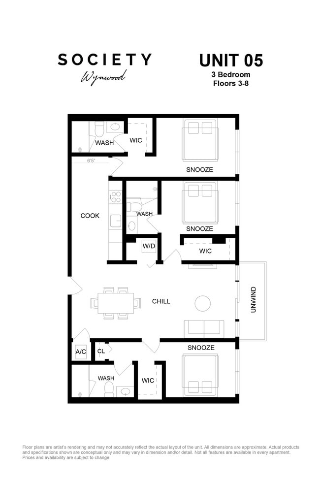 3 Bed - Unit 05 - Fl 3-8 - Society Wynwood