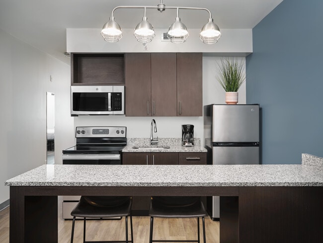 Full-size kitchen with stainless steel appliances - stayAPT Suites - Raleigh-Durham