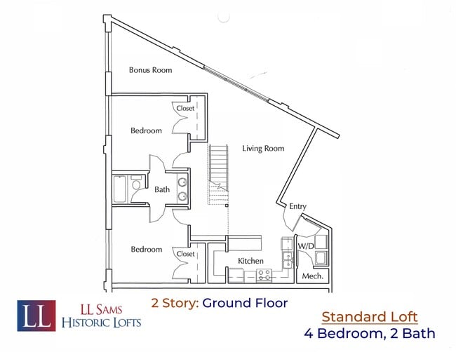 Standard 4-2 Ground Floor Plan - LL Sams Apartments
