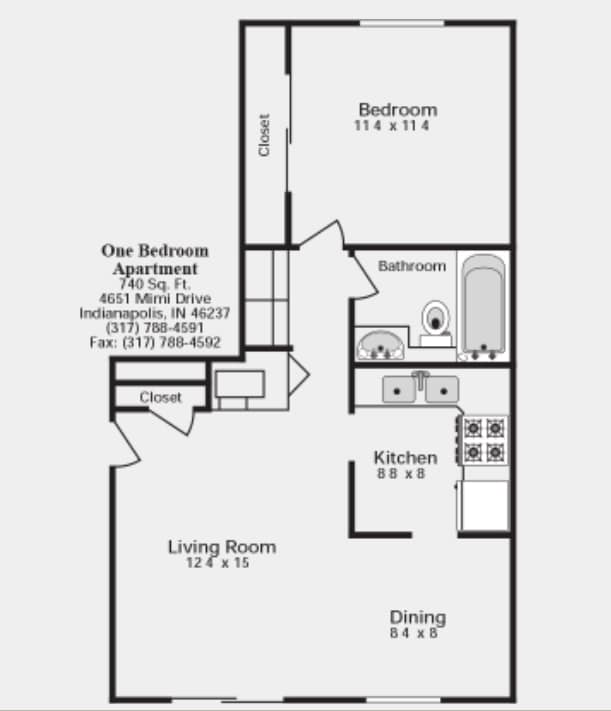 1BR/1BA Floor Plan - Ninth Avenue Apartments