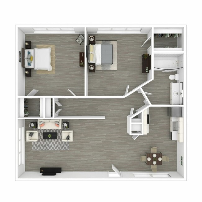 3D Furnished Two-Bedroom Floor Plan - Elivia Apartments