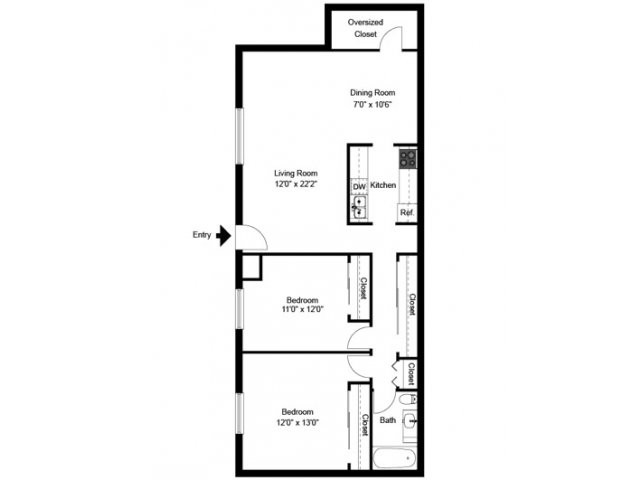 Two bedroom floor plan - Park City Apartments