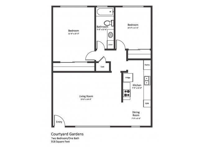 2BR/1BA - Courtyard Gardens