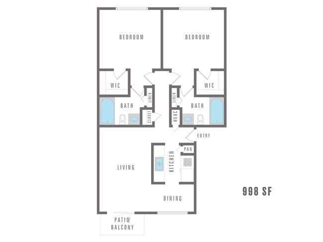 Two bedroom, two bathroom - 998 sq. ft. - Chestnut Park