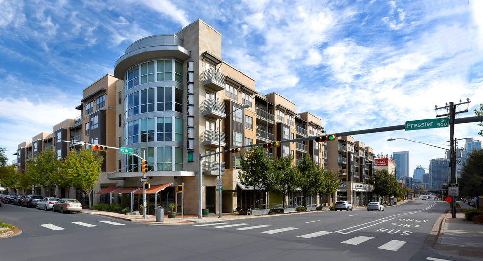 Pressler Building Exterior with Retail - Pressler Apartments