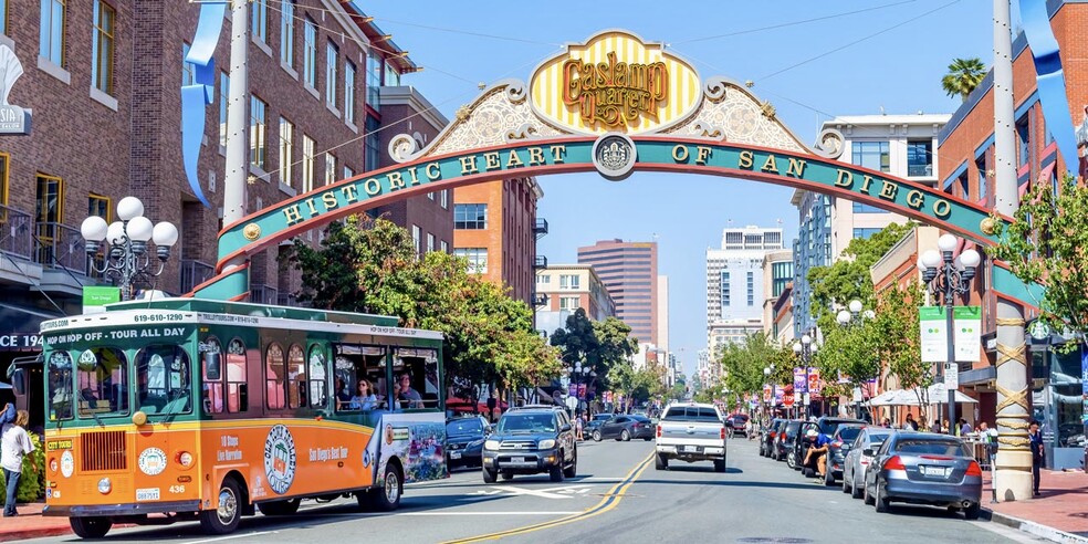 View of Building (Center) from Gas Lamp Sign - 450 J St