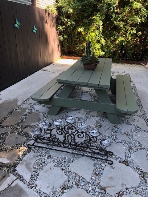 Backyard features unique concrete and gravel design throughout - 1444 Silver Lake Blvd