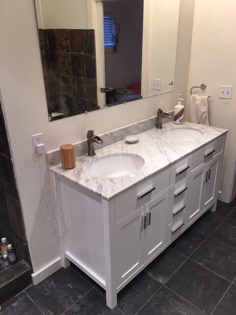 Master bathroom dual sink marble top vanity. - 285 Washburn Ave