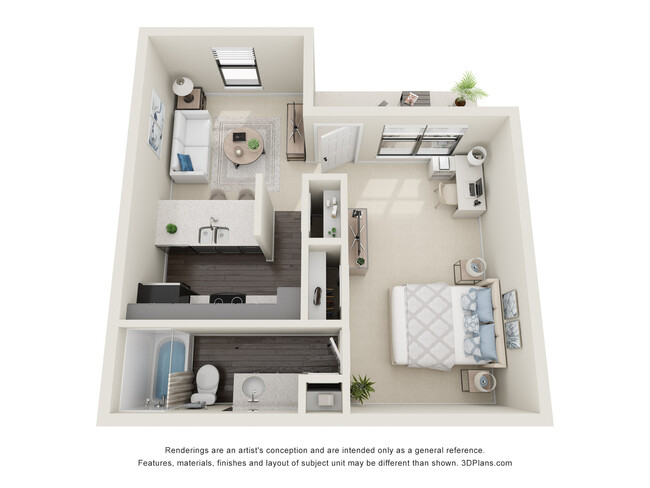 Studio 3D Floor Plan - The Pearl on University