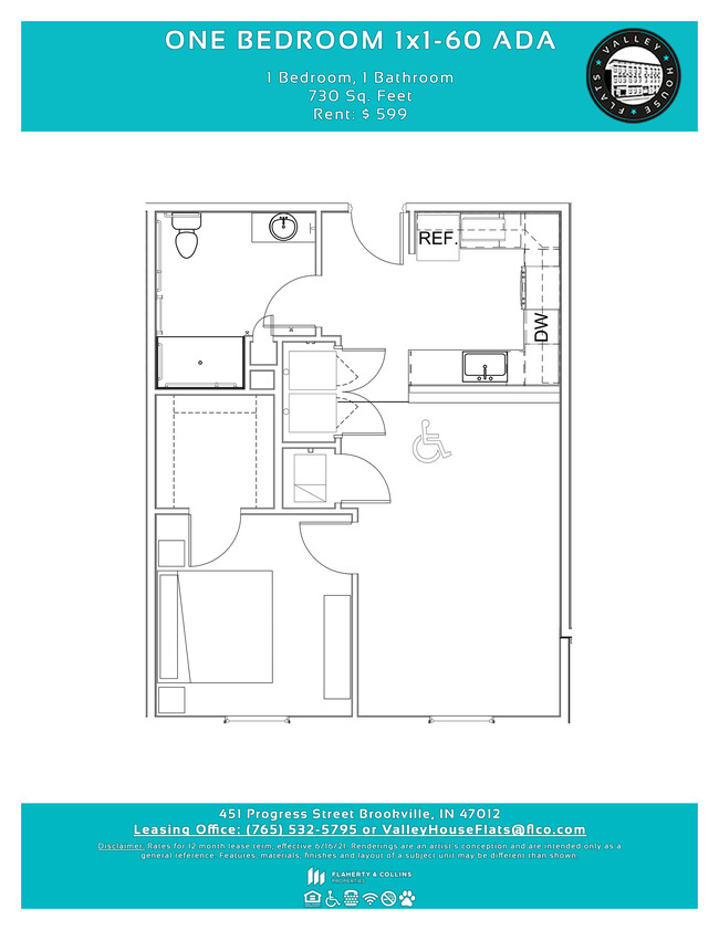 Senior Affordable Apartment, 1x1-60 ADA at Valley House Flats active 55+ senior apartments. - Valley House Flats 55 Year and Older