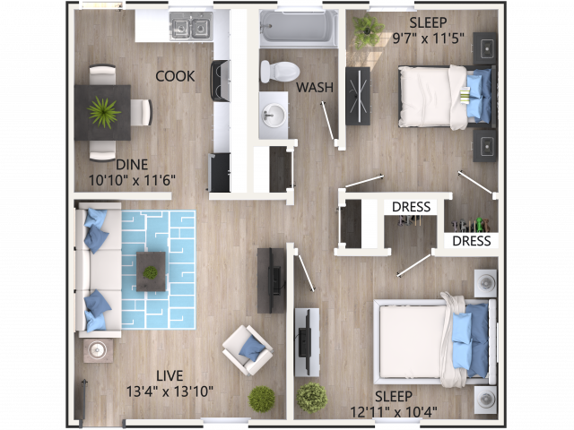 2x1 Comfort Floorplan - Forest Vale Apartments