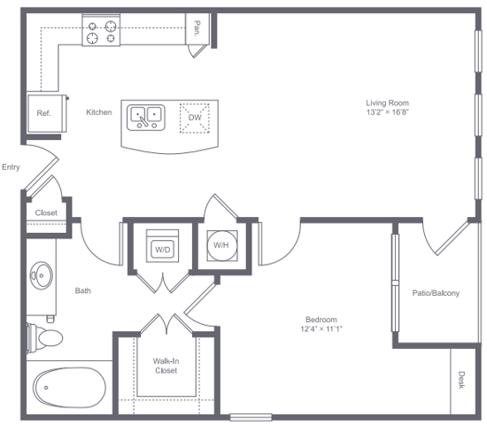 1 bedroom 1 bath apartment with kitchen island, private patio and 741 square feet - Park Central at Flower Mound