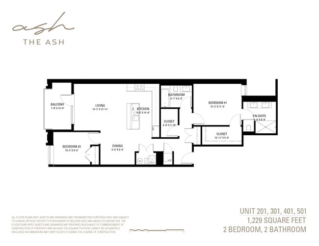 Unit 201, 301, 401 & 501 Floor Plans - The Ash