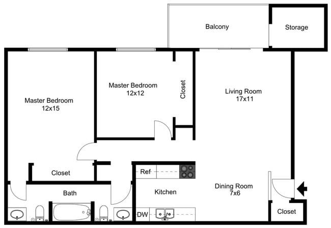 Rustic Oaks - 2B1B - 950 Sq Ft - 2D.jpg - Rustic Oaks