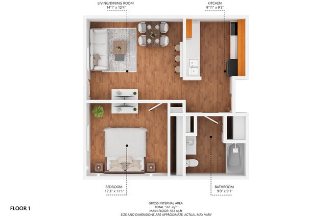 1 Bedroom Floor Plan - The Bridges