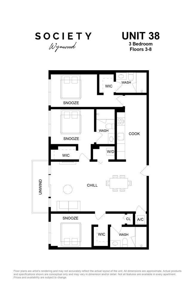 3 Bed - Unit 38 - Fl 3-8 - Society Wynwood