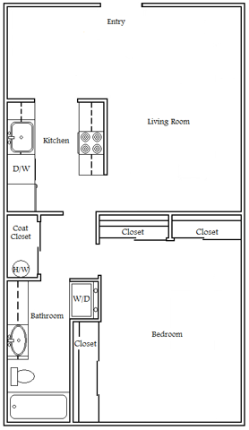 One Bedroom Standard 720 sqft - Villas at Lawrence