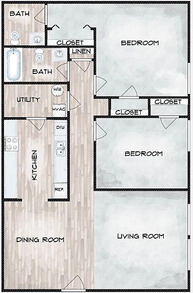 2 Bedroom Floorplan - Valley Bend Apartments