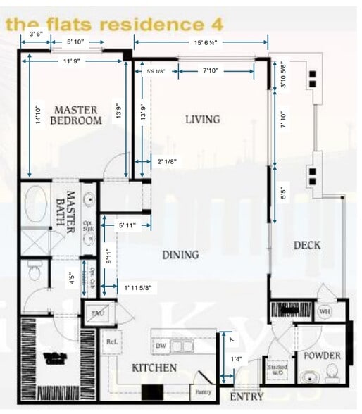 Unit Floorplan (although this is a one-bedroom unit, it's almost as large as some 2 bedroom plans). - 13019 Park Pl