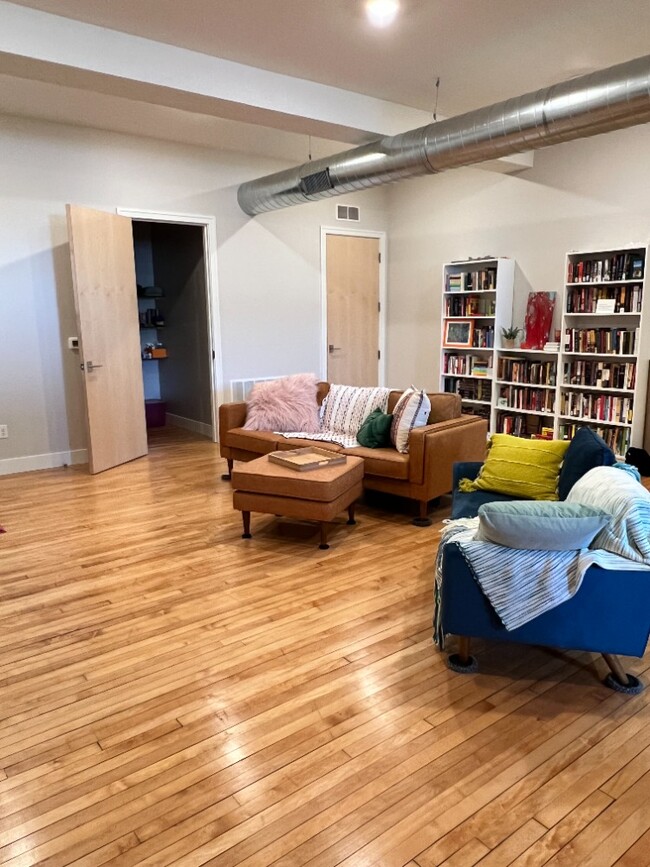 Living area, doors to bathroom and laundry - 14 E 1st St